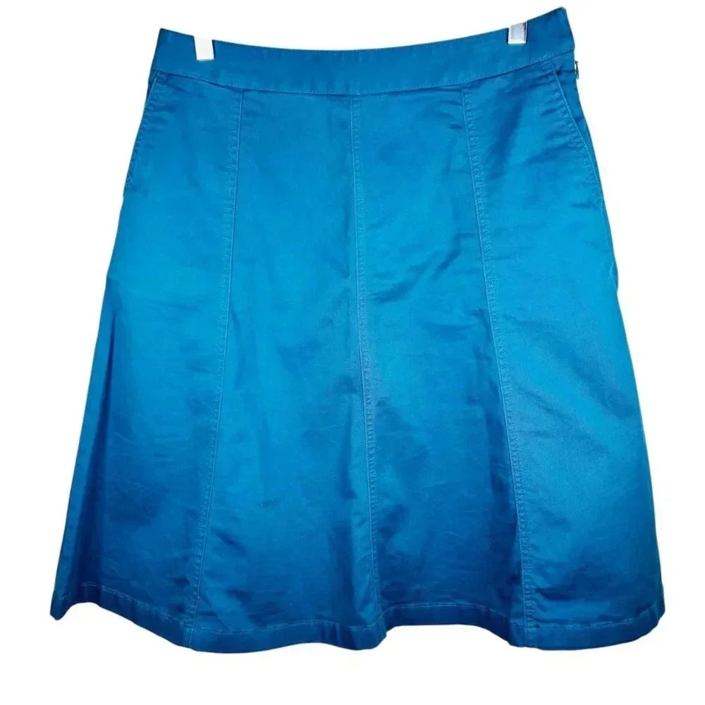 L.L.Bean Twill Skirt A-Line Teal Size 10 Figure Flattering Midi